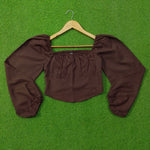 Brown Off-Shoulder Puff Sleeve Crop Top
