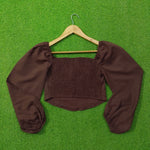 Brown Off-Shoulder Puff Sleeve Crop Top