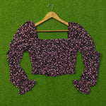 Pink Ditsy Floral Square Neck Crop Top with Flared Sleeves