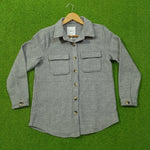 Grey Solid Wool-Blend Button-Down Shirt - Front View