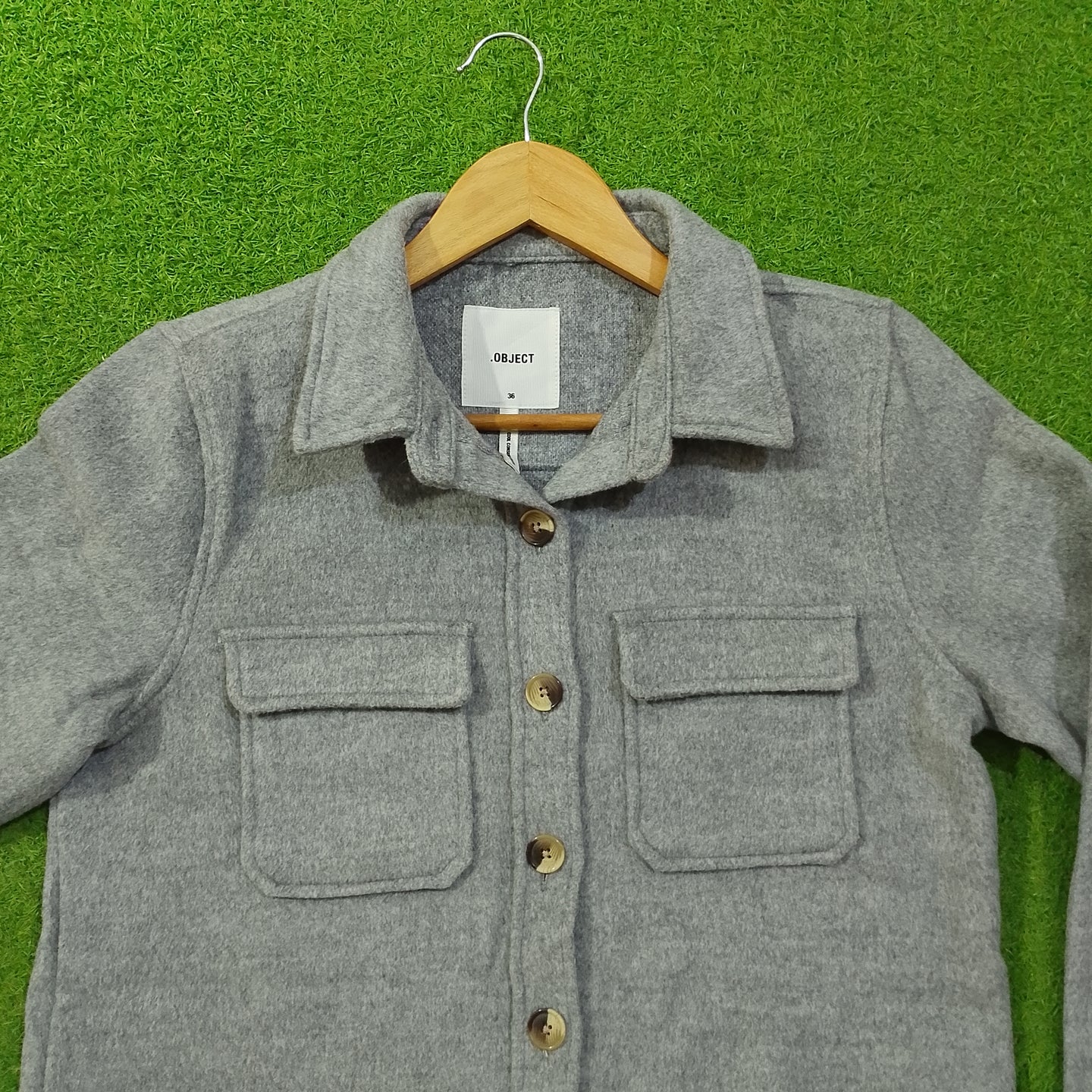 Grey Solid Wool-Blend Button-Down Shirt - Detail View