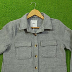 Grey Solid Wool-Blend Button-Down Shirt - Detail View