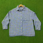 Blue Houndstooth Tweed Button-Down Shirt - Front View