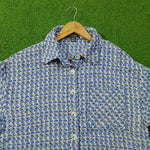 Blue Houndstooth Tweed Button-Down Shirt - Detail View