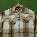 Beige Plaid Check Button-Down Shirt - Front View