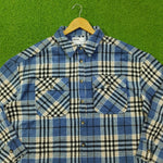 Blue Plaid Drop-Shoulder Flannel Button-Down Shirt - Detail View