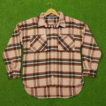 Pink & Brown Plaid Drop-Shoulder Flannel Button-Down Shirt - Front View