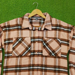 Pink & Brown Plaid Drop-Shoulder Flannel Button-Down Shirt - Detail View