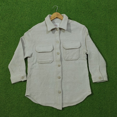 Textured Solid Grey Flannel Button-Down Shirt with Dual Chest Pockets