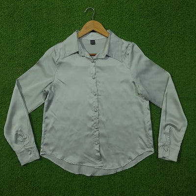 Light Grey Satin Silk Button-Down Collared Shirt