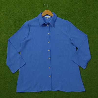 Blue Crush Chiffon Button-Down Collared 3/4 Sleeve Shirt - Front