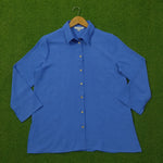 Blue Crush Chiffon Button-Down Collared 3/4 Sleeve Shirt - Front