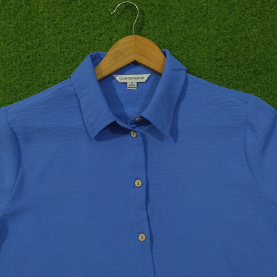 Blue Crush Chiffon Button-Down Collared 3/4 Sleeve Shirt - Label - alternate view