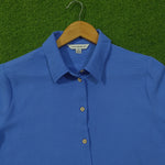 Blue Crush Chiffon Button-Down Collared 3/4 Sleeve Shirt - Label