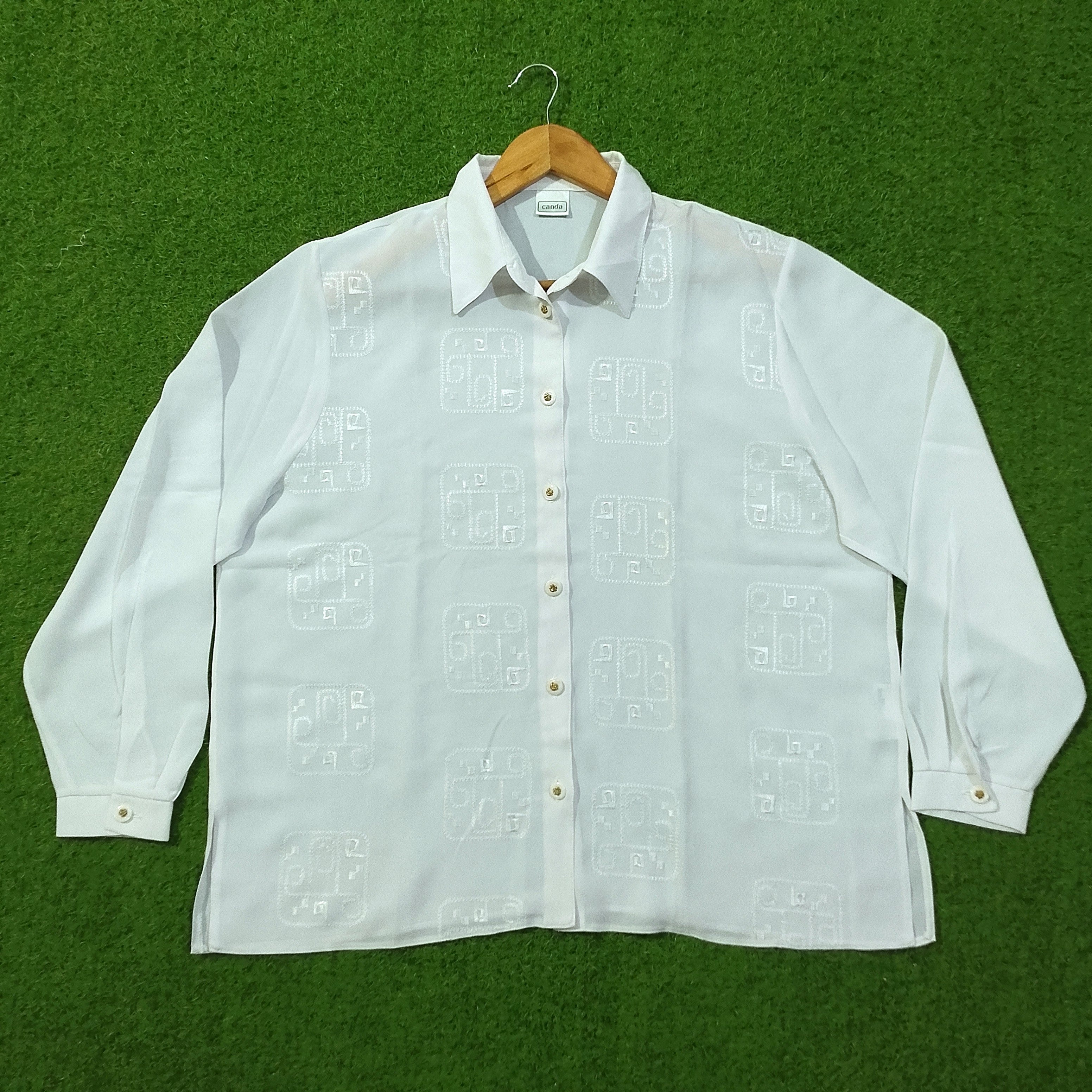 White Embroidered See-Through Crush Chiffon Full Sleeve Shirt