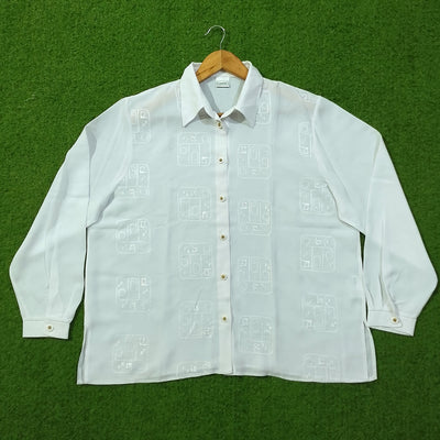 White Embroidered See-Through Crush Chiffon Full Sleeve Shirt