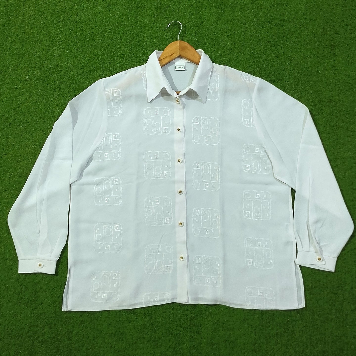 White Embroidered See-Through Crush Chiffon Full Sleeve Shirt