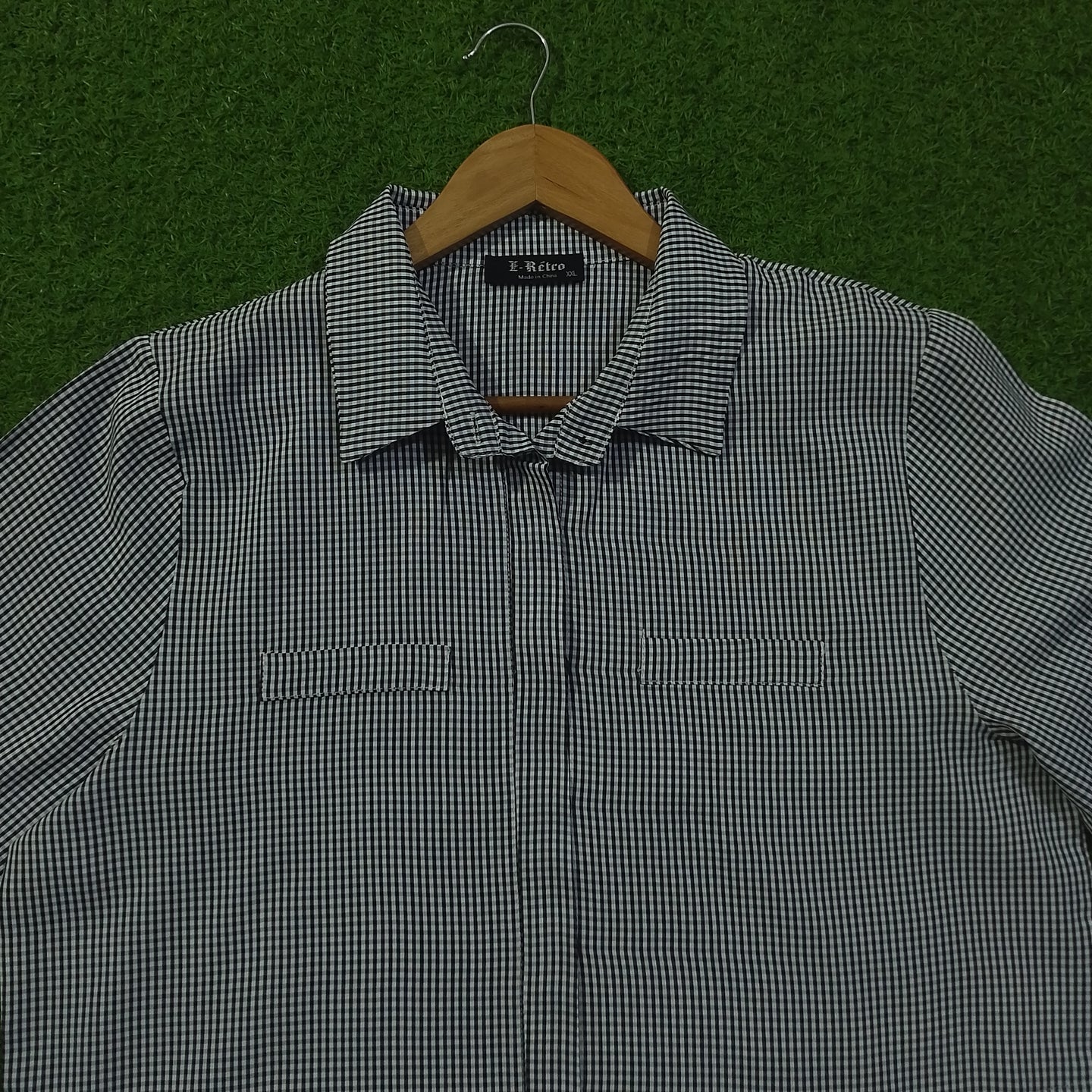 Navy White Gingham Check Dual Pocket Snap Button Full Sleeve Shirt - Label