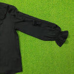 Black Ruffle V-Neck Puff Sleeve Chiffon Button-Down Top - Sleeve Detail