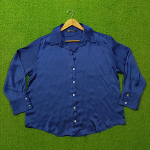 Silk Open Collar Button-Down Cuffed Sleeve Shirt
