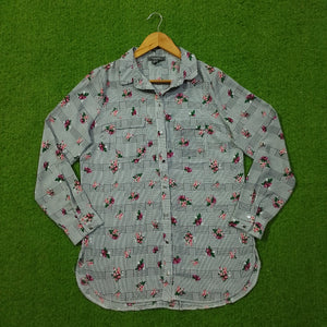 Grey Floral Print Dual Pocket Button-Down Collared Full Sleeve Shirt