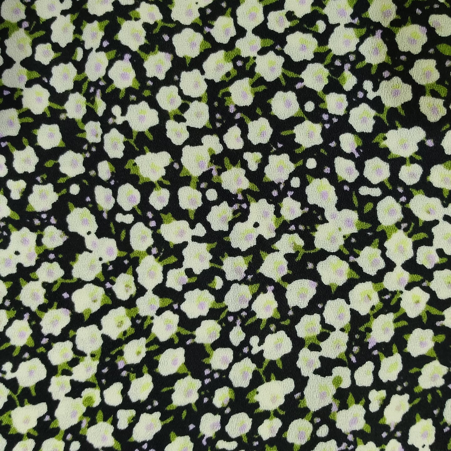Black White Ditsy Floral Button-Down Collared Full Sleeve Chiffon Shirt - Fabric Close-up