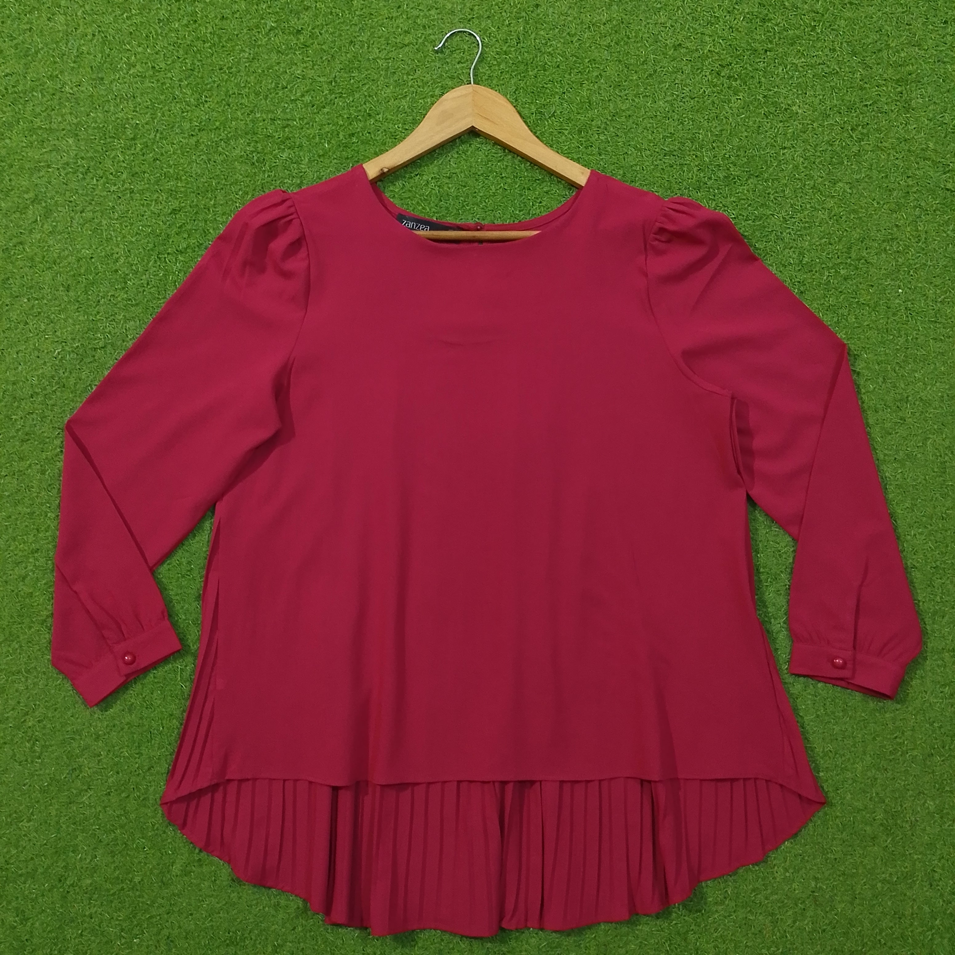 Maroon Pleated Full Sleeve Chiffon Top - Front