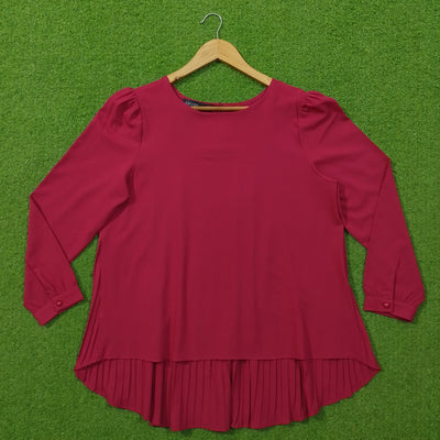 Maroon Pleated Full Sleeve Chiffon Top - Front