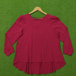 Maroon Pleated Full Sleeve Chiffon Top - Front
