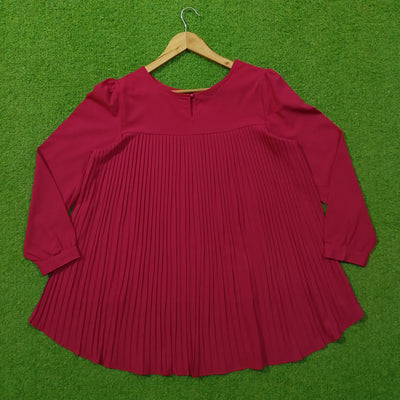 Maroon Pleated Full Sleeve Chiffon Top - Back - alternate view