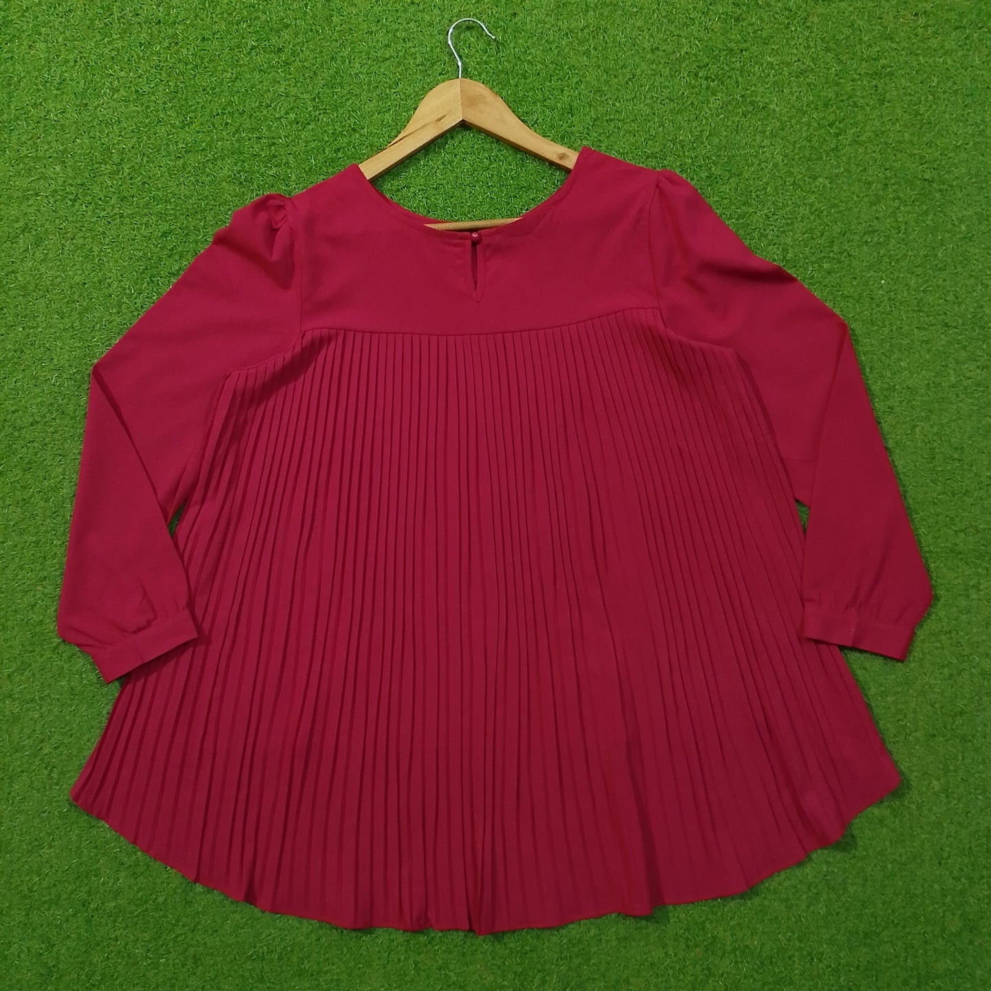 Maroon Pleated Full Sleeve Chiffon Top - Back
