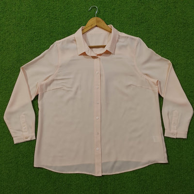 Blush Pink Collared Button-Down Cuffed Sleeve Chiffon Shirt