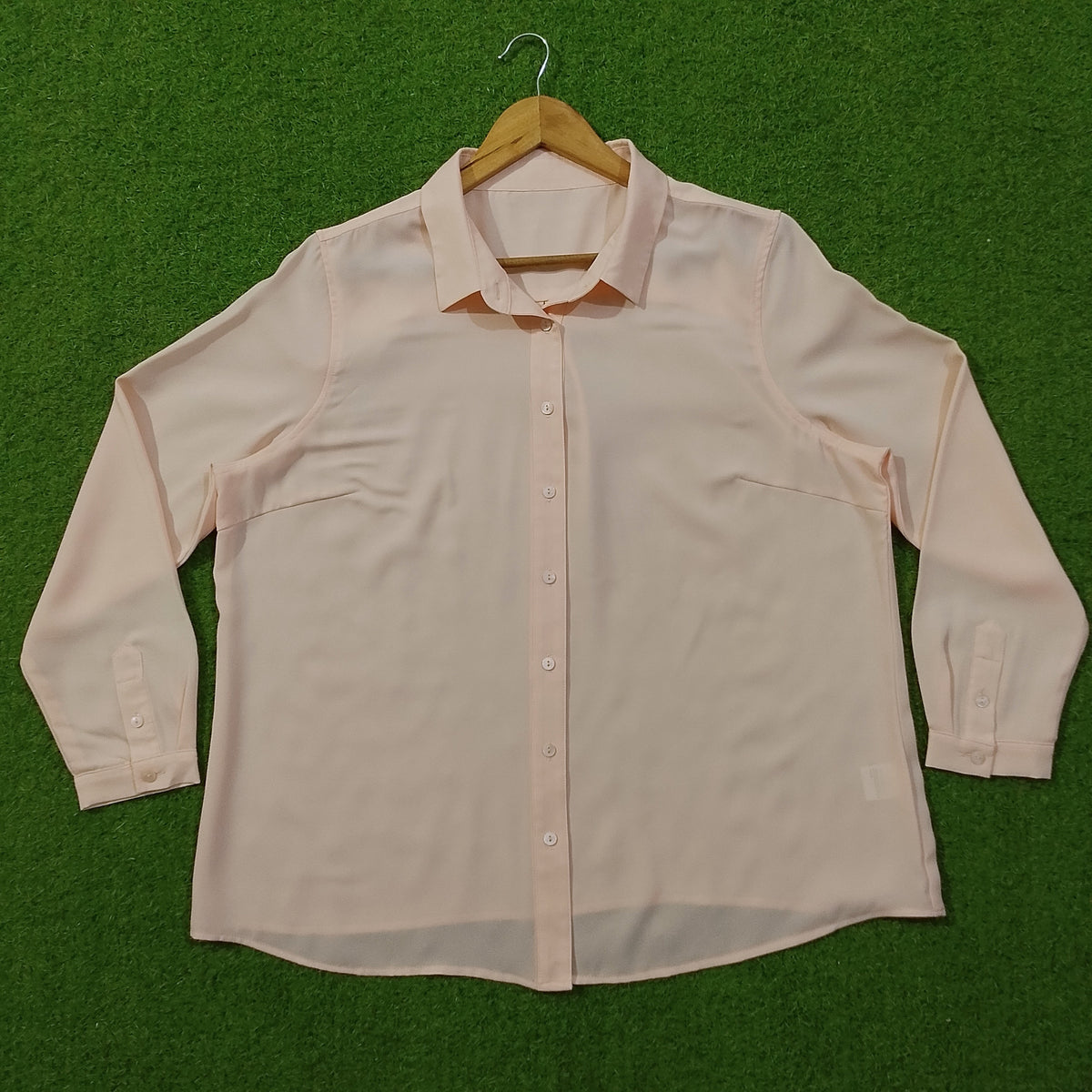 Blush Pink Collared Button-Down Cuffed Sleeve Chiffon Shirt