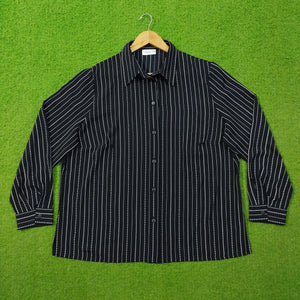 Black & White Pinstripe Collared Button-Down Cuffed Sleeve Shirt