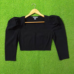 Black Puff Sleeve Square Neck Crop Top