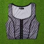 Black Floral Mesh Hook-Front Lined Crop Top