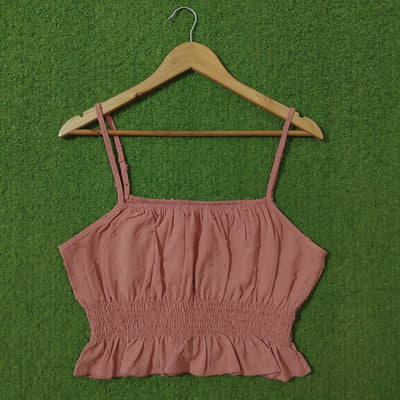 Dusty Pink Chiffon Smocked Spaghetti Strap Crop Top - Front - alternate view