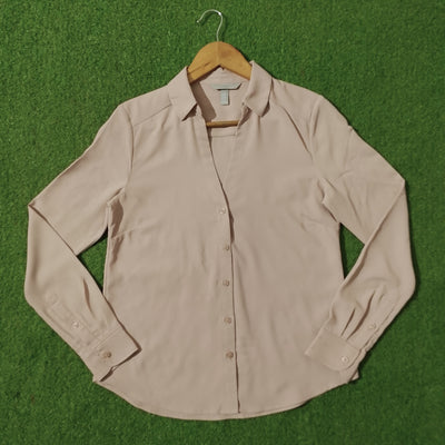 Beige Full Sleeve Button-Down Chiffon Shirt