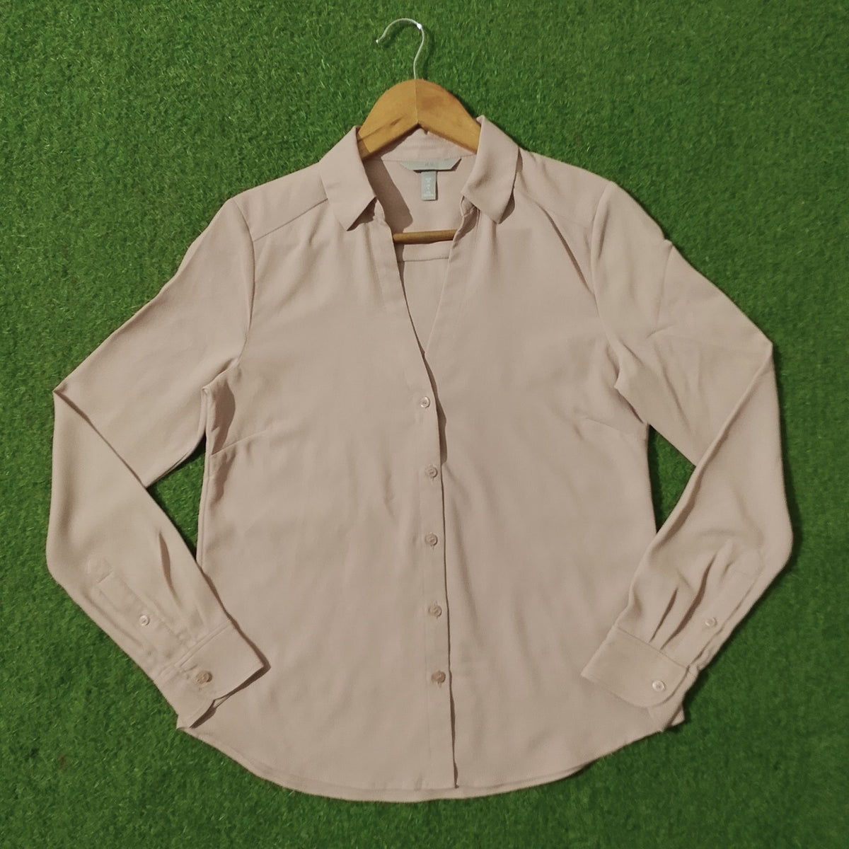 Beige Full Sleeve Button-Down Chiffon Shirt