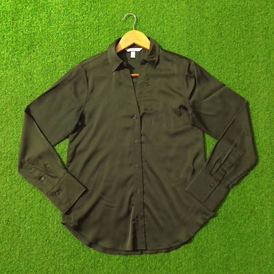 Dark Olive Full Sleeve Button-Down Silk Shirt