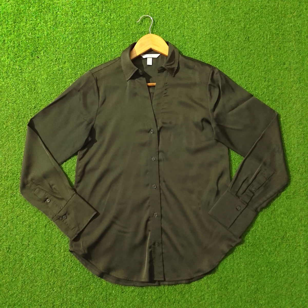 Dark Olive Full Sleeve Button-Down Silk Shirt