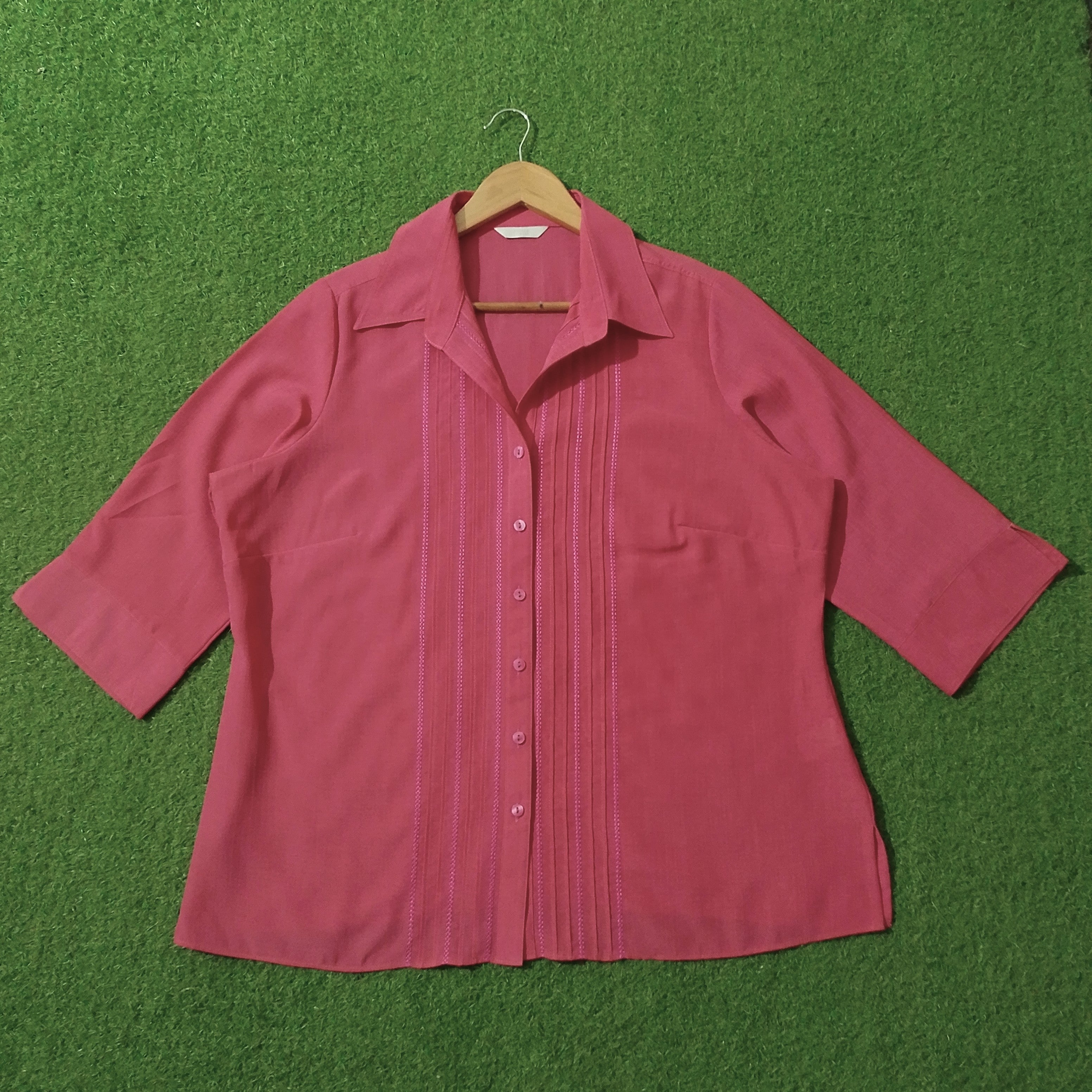Pink 3/4 Sleeve Button-Down Chiffon Shirt