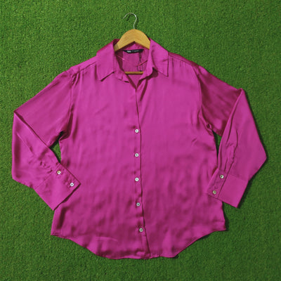 Magenta Full Sleeve Button-Down Silk Shirt