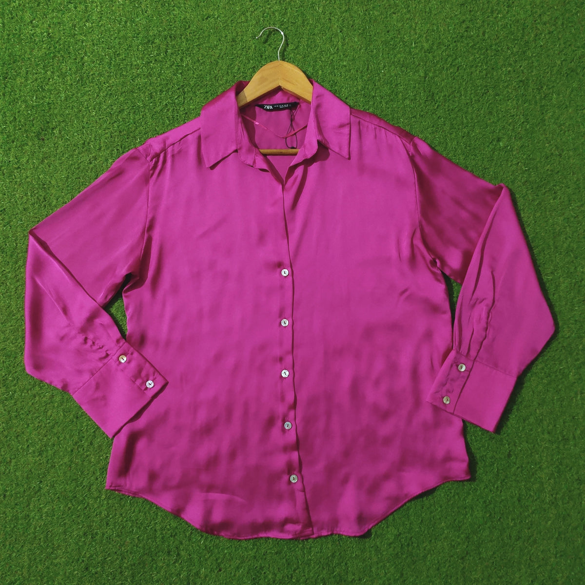 Magenta Full Sleeve Button-Down Silk Shirt