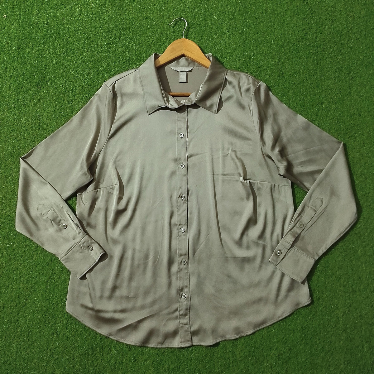 Sage Green Full Sleeve Button-Down Silk Shirt