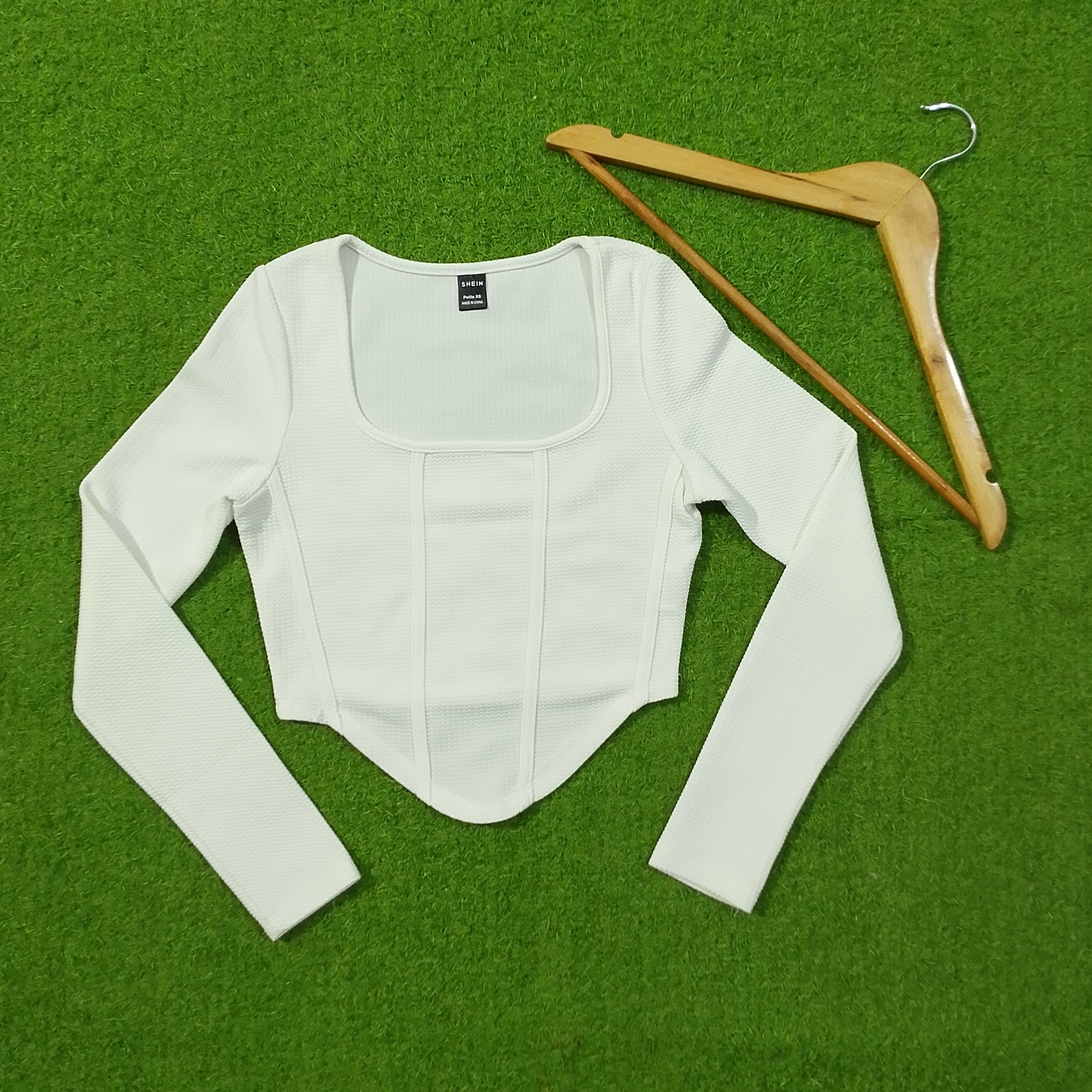 White Square Neck Corset-Style Long Sleeve Crop Top