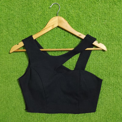 Black Cross Strap Sleeveless Crop Top
