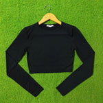Black long sleeve crop top front view