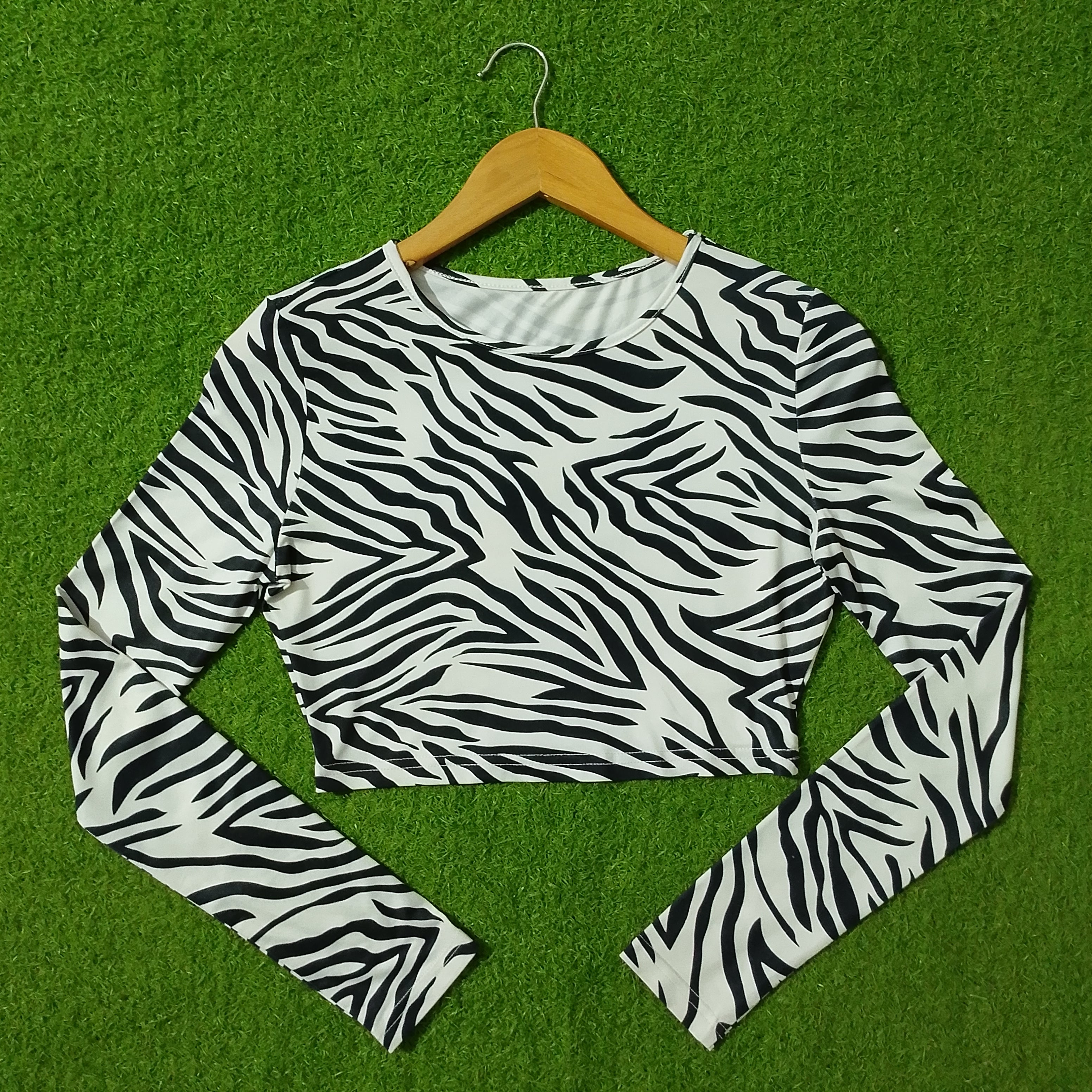 Zebra print long sleeve crop top