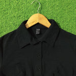 Black chiffon crush crop top Shein label close-up